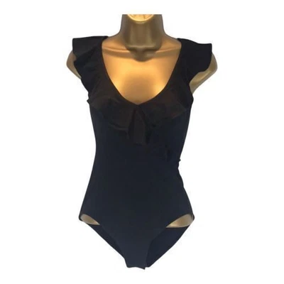 H&M Black Ruffled Bodysuit Top Size XS Cotton Sleeveless Summer Leotard Stretch - Image 1 of 4