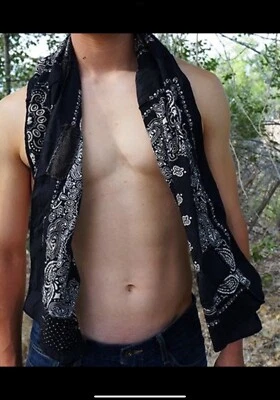 Black Vintage Sexy BORO SCARF Bandanna Patchwork Patched Workwear Mens Wabi Sabi - Image 1 of 4