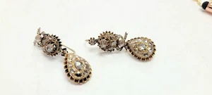 Antik Vintage Diamant Ohrhänger/Ohrhänger Gelbgold viktorianisches Zeitalter Schmuck - Bild 1 von 2