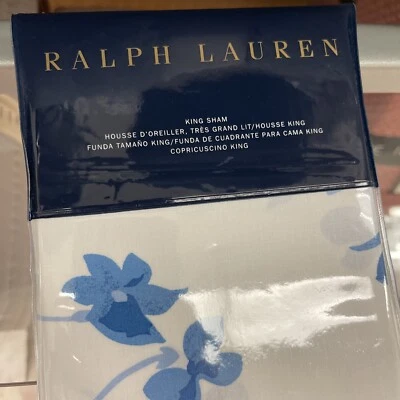 NUEVO CON ETIQUETAS Ralph Lauren Home Georgica Maylen Floral KING Almohada Azul Falso $145 Foto 1 de 4
