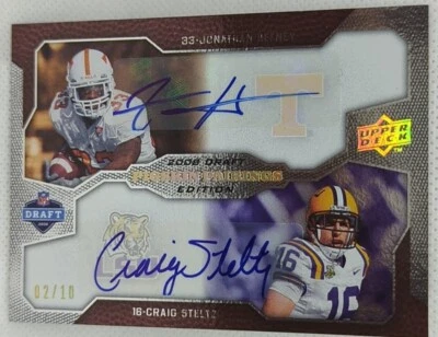 Craig STELTZ Jonathan HEFNEY 2008 UD NFL Draft DUAL RC AUTO Gold #2/10 Bears LSU - Image 1 of 2