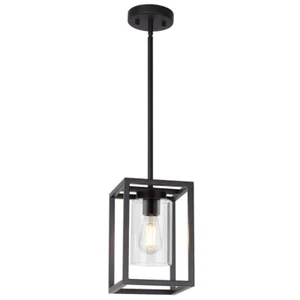 Vinluz One Light Cage Pendant Mount Ceiling Lights w/Clear Glass Shade Black - Picture 1 of 13