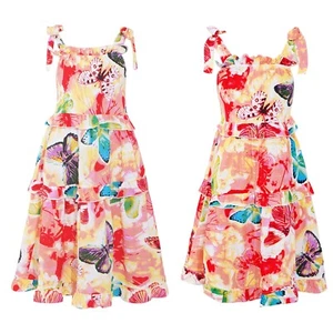 Kids Girls A-Line Summer Dress Boho Ruffles Beach Floral Cute Casual Sleeveless - Picture 1 of 26