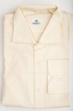 LUIGI BORRELLI Yellow Cotton Dress Shirt Striped Slim Spread Collar 17 1/2 44