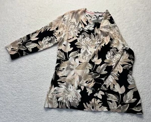NWOT Isaac Mizrahi Live Floral Button Cardigan Scalloped Neck 3/4 Sleeve Medium - Picture 1 of 7