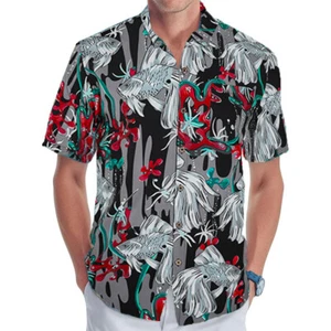 Beautiful Giant Men's Summer Hawaiian Button-Down Shirt - Tropical Beach - Picture 1 of 8