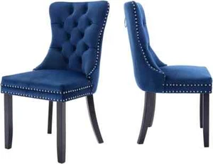 Velvet Dining Chairs Set of 6, Ring Pull Trim & Button Back,Tufted Dining Chairs - Picture 1 of 33