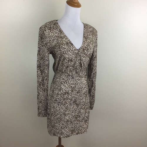 VETEMENTS Abito donna ZARA beige marrone stampa avorio manica lunga overlay davanti nuovo con etichette tg XS