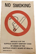 Vintage 1975 NO SMOKING Sign - SUFFOLK COUNTY BOARD OF HEALTH - BOLD Visuals! 