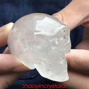 0.28LB Natural Clear Quartz Aliens Skull Quartz Crystal Hand Carved Reiki XK597 - Foto 1 di 12