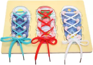 Wooden Lacing Shoe Learn to Tie Shoelaces Tying Teaching Kit Tie Shoes Education - Picture 1 of 12