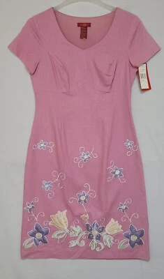 Vestido Vaina Bordado Floral Mezcla Lino Rosa Sangría De Colección Talla 10 (Q3) Foto 1 de 4