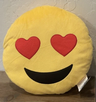 "Almohada redonda amarilla emoji corazones ojos emoji suave emoticono tamaño: 12"" nueva sin etiquetas" Foto 1 de 3