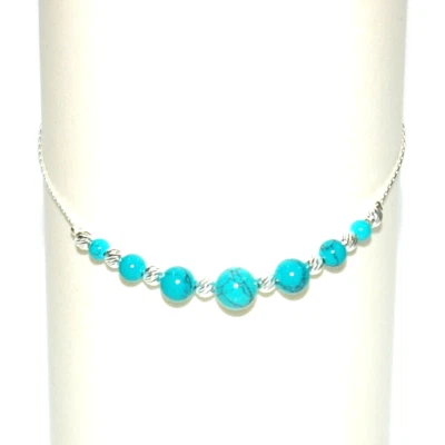 Graduated TURQUOISE Beads ANKLET Sterling Silver 925 Chain and Laser Cut Beads - Image 1 of 4