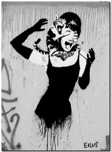 BANKSY STREET ART CANVAS PRINT Audrey Hepburn cat Gray 24"X 32" poster #2 - Picture 1 of 1