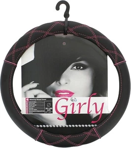 Sumex Fashion Collection Soft Car Steering Wheel Cover - Black with Pink Cross - Picture 1 of 4