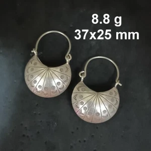 FINE SILVER EARRINGS CRAFT VINTAGE WOMEN DANGLES 8g Half-Moon Hoop #RE125 - Picture 1 of 5