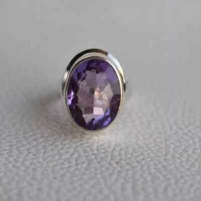 Amethyst Gemstone 925 Sterling Silver Statement Handmade Ring All Size R302 - Image 1 of 4