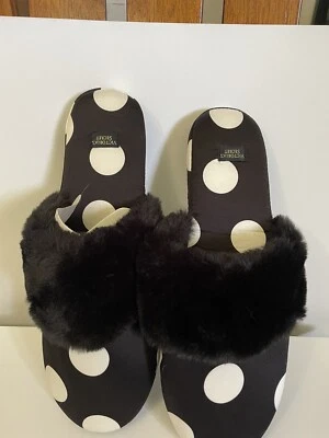 Victoria’s Secret Women's Polka Dot Slippers, Black,  Size Large (9-10) - Image 1 of 4