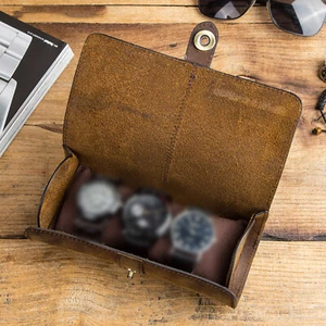 Echt Leder Uhrenrolle Reisebox 3 Fächer Armbanduhren Display Aufbewahrungsbox - Bild 1 von 18