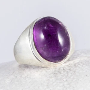 Bague en argent, bague en argent, sceau, améthyste, cabochon, violet, Brésil, taille 57 - Photo 1/4