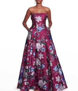 Echtes trägerloses Kleid Marchesa Notte mehrfarbig Blumenmuster mit Taschen FUCHSIA 10 - Bild 1 von 6