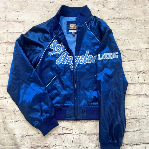 LA Lakers Los Angeles Hardwood Classics Satin Nylon Zip Jacket Youth S Small Cover