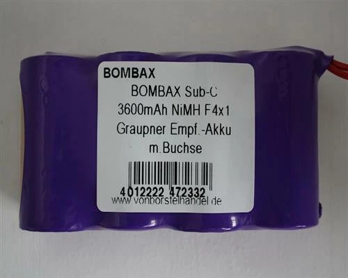 Bombax Akkupack 4,8V/3600mAh SubC, F4x1, 4er Reihe Graupner Empfänger - Bild 1 von 1