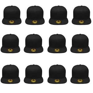 Plain Blank Flat Brim Adjustable Snapback Baseball Caps WHOLESALE LOT 12pcs - Picture 1 of 130