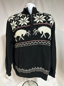 Chaps Ralph Lauren Men's Ski Sweater Size Large Bucks Reindeer Snowflakes Black - Picture 1 of 4