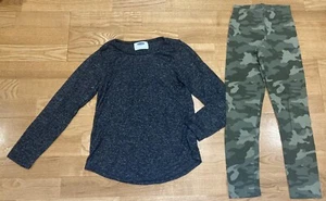Girl's Old Navy Outfit size 8 - Black Heathered Top w/Camo Leggings - Picture 1 of 7