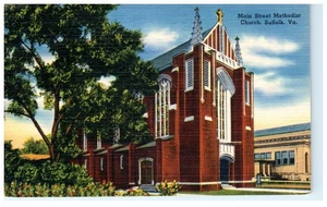 Vintage Main Street Methodist Church Suffolk VA Lithographie Postkarte 1948 - Bild 1 von 2