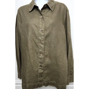 Camicia Kate Hill 100% lino grande con bottoni Lagenlook tunica top L/S verde - Foto 1 di 11