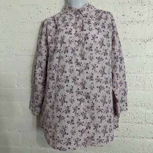 Roaman's Womens Top L Purple Pink Floral Button Front Long Sleeve Cotton Blend - Picture 1 of 5