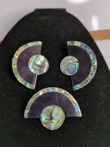 Vintage-Abalone und Schwarzlack Ohrringe und Pin Set - Bild 1 von 2