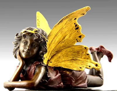 Kunst & Ambiente Sitting Fairy Elf, Bronze and Marble Statuette Signed by Milo - Image 1 of 4