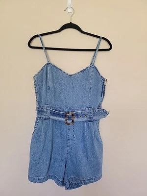 Romper jeans feminino SHOW ME YOUR MUMU Sloane tamanho G alça de espaguete com cinto  - Imagem 1 de 4