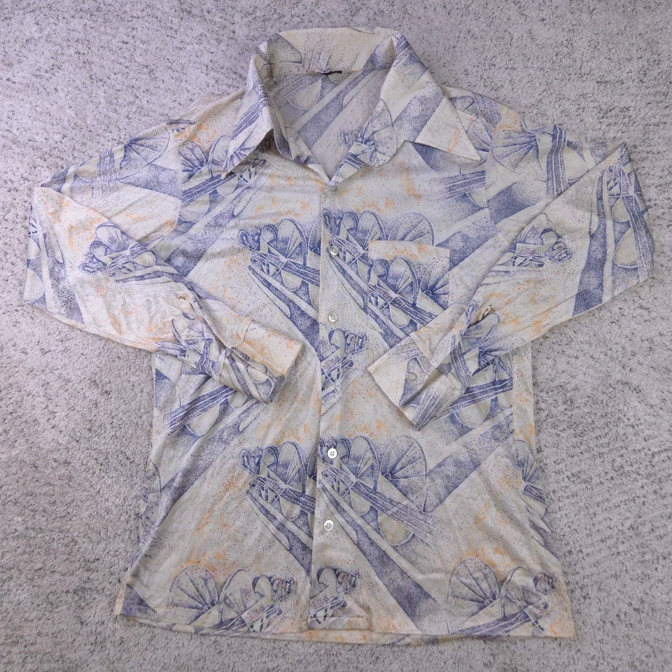 VTG 70s Disco Shirt Mens Medium Long Sleeve Dagger Collar Vanderbilt Pattern - Image 1 of 4