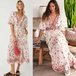 Maxi Vestido Free People Lysette en Combo de Té Mediano Bohemio Gitano Algodón Indio - Imagen 1 de 17