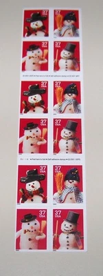 Snowman Holiday Greetings 37c Stamp Book Pane of 20 US Scott #3687b - Image 1 of 2