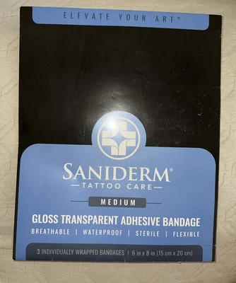 Vendaje para cuidado posterior de tatuajes Saniderm 3 hojas (mediano 6 x 8 pulgadas (paquete de 3)  Foto 1 de 2
