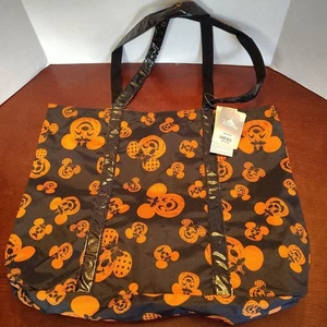 NUOVO Disney Parks Halloween Tote Bag Minnie e Topolino Zucca Manico Scintillante - Foto 1 di 6