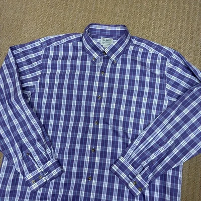 LL Bean Shirt Mens Large Purple Blue Plaid Traditional Fit Button Down Cotton - Image 1 of 4
