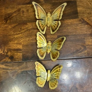 Set Of Three Vintage Brass Beautiful Gold Copper Butterflies Wall Hanging Decor - Picture 1 of 7