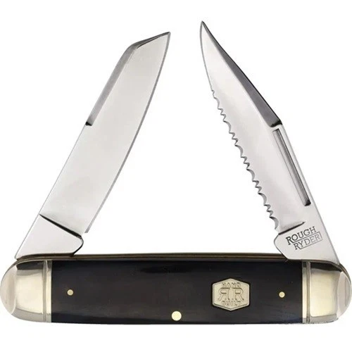 Нож Rough Rider Carnivore Jack 2 черный гладкая кость зазубренные лезвия с чехлом - Изображение 1 из 1