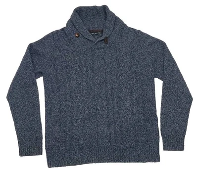 Zara Man Wool Sweater Men's Size Medium Cable Knit Fisherman's Blue Gray  - Image 1 of 4