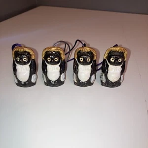 Set Of 4 Oriental Cat Ornament Figurine Porcelain Each 2” Tall Hand Painted - Picture 1 of 3