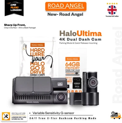 Road Angel Halo Ultima 4K Dual Dash Cam + Hardwire Kit + 64GB SD Card - UK Stock - image 1 of 4