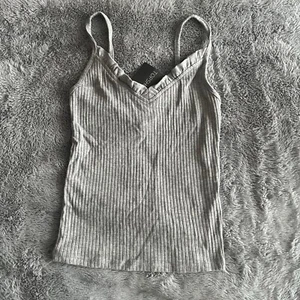Topshop Grey Frill Ribbed Cami Vest Top Size 6 - Picture 1 of 5