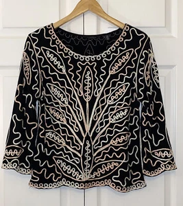 Investments Petites Bell Sleeve Top Women's PM Metallic Soutache Cocktail Party - Bild 1 von 12
